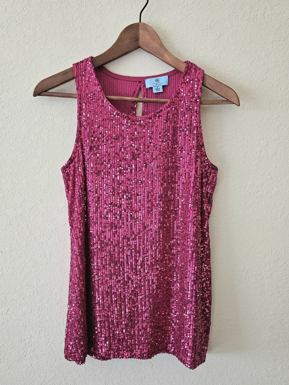CeCe S Pink Sequin Tank Top EUC